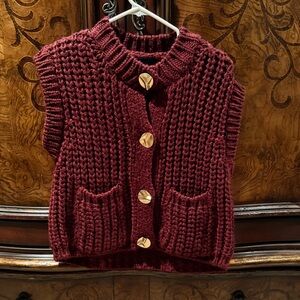 Zara Burgundy Chunky Knit Sweater Vest